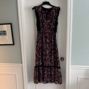 Club Monaco Multicolor Floral Maxi Dress with Black Panels